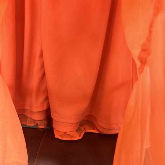 Bleecker 126 Ruffled High Neck Tiered Swing Dress, Medium  orange/salmon - Picture 7 of 11